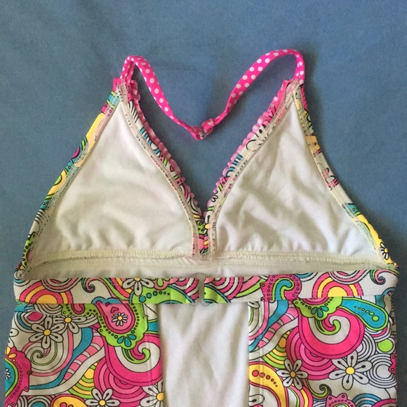 Angel Beach Size 12 Tankini Halter Clasp Color Pop Paisley Ruffle Swimsuit Girls - Picture 5 of 8